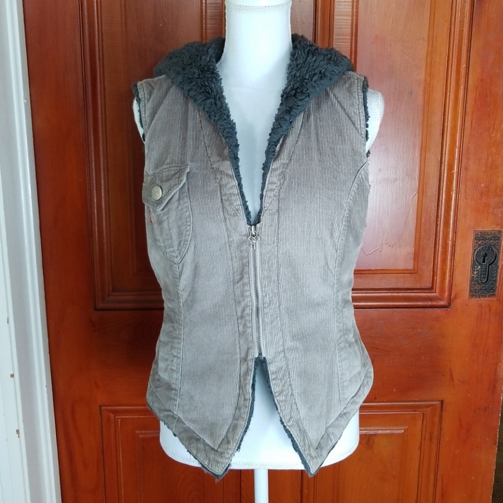 Vintage Levi's Gray Corduroy Fuzz Vest Hoodie